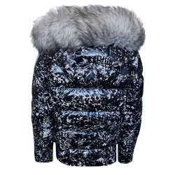 Дамско яке с естествен пух, City Angels Jeans, Черно бял лак, 6853 Дамско яке с естествен пух, City Angels Jeans, Черно бял лак, 6853